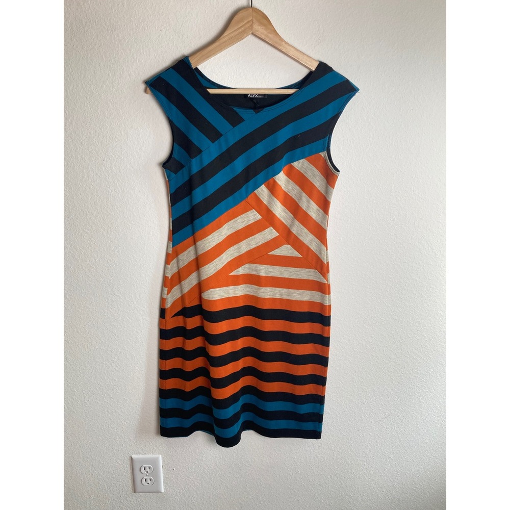 ALYX Women Blue Orange Colorblock Sleeveless Sheath Dress Size 4 Made in USA